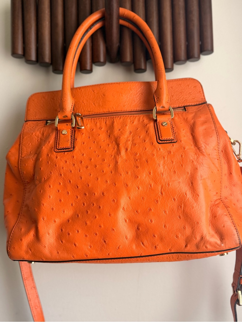 Michael Kors Astrid Bright Orange Leather Tote Satchel with MK Charm - Picture 7 of 10